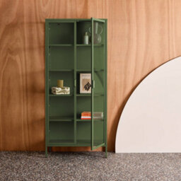 Sweeek - Sideboard, Steel And Tempered Glass China Cabinet With 2 Doors  Green 80X35X180 Cm - Arkansas - thumbnail 4