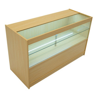 MonsterShop Maple Black Shop Counter Led Light C 1500mm Lockable Sliding Doors 2 Keys Retail Storage Unit Display Showcase Cabinet Reception - image 1
