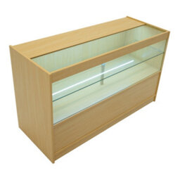 MonsterShop Maple Black Shop Counter Led Light C 1500mm Lockable Sliding Doors 2 Keys Retail Storage Unit Display Showcase Cabinet Reception - thumbnail 1