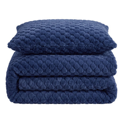 Velosso Navy Chunky Popcorn Faux Rabbit Fur Duvet Cover Set Super King - image 1