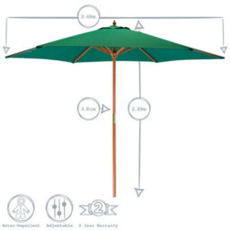 Harbour Housewares Wooden Garden Parasol - 2.7M - Green - thumbnail 3