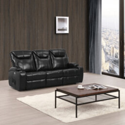 Furniture Instore Cinema Black Electric Leather 3 Seater Recliner Sofa With Two Cup Holders - thumbnail 2