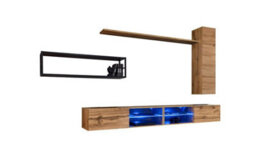 "Arte Switch Metal Iv Oak Wotan Entertainment Unit 300Cm - Warm Oak & Metal Media Wall For Tvs Up To 75""" - thumbnail 2