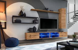 "Arte Switch Metal Iv Oak Wotan Entertainment Unit 300Cm - Warm Oak & Metal Media Wall For Tvs Up To 75"""