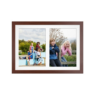 AK Frames 20X14 Rose Wood Modern Multi Photo Frame With White Mount - Holds 2 Apertures (2X) A4 Photos - image 1