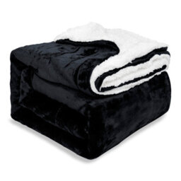 Ehc Warm & Soft Sherpa Flannel Fleece Microfiber Blanket, King Size, Black - 200 Cm X 240 Cm