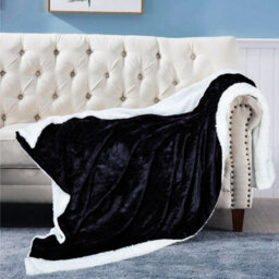 Ehc Warm & Soft Sherpa Flannel Fleece Microfiber Blanket, King Size, Black - 200 Cm X 240 Cm - thumbnail 2