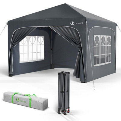 Vounot 3 M X 3 M Pop Up Waterproof Gazebo With Sides & 4 Weight Bags & Carry Bag, Marquee Garden Party Tent Outdoor, Grey