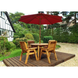 Marlborough Traditional Four Seater Square Table Set With 4 X Burgundy Chair Cushion 1 X Burgundy Parasol & Base & Cushion Storage Bag - thumbnail 1