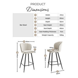 Furniturebox Uk Catriona 2X Cream Fabric Counter Stools - thumbnail 6