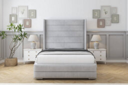 "Sloomy Sterling Silver Naples Bed Frame With Mattress With 50""  Upholstered Wingback Headboard 4' Small Double" - thumbnail 1