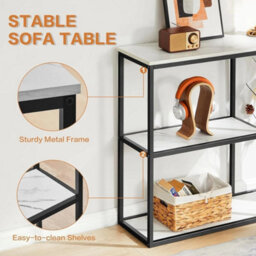 3-Tier Storage Console Table - 30Cm Narrow Entryway Piece With White Marble Top - thumbnail 3