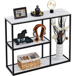 3-Tier Storage Console Table - 30Cm Narrow Entryway Piece With White Marble Top - thumbnail 5