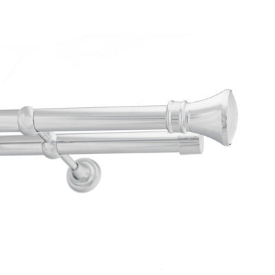 Toolty Double Metal Curtain Pole 25/25mm With Finials Rod Cassic Brackets Liberty 175Cm Chrome