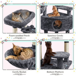 Yaheetech Dark Grey 117Cm Cat Tree Cat Climbing Tower With Perch & Basket & Scratching Posts - thumbnail 4