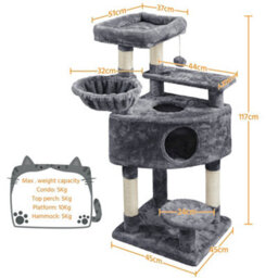 Yaheetech Dark Grey 117Cm Cat Tree Cat Climbing Tower With Perch & Basket & Scratching Posts - thumbnail 3