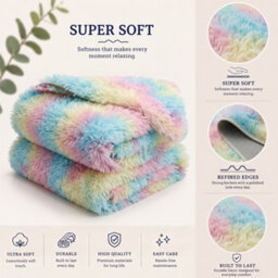 Oxford Homeware Shaggy Rug Anti-Slip Washable Soft Fluffy Living Room And Bedroom Rug (Rainbow, 60X110Cm) - thumbnail 4