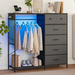 6 Drawer Dresser With Hanging Rack And Led Light For Bedroom - thumbnail 1