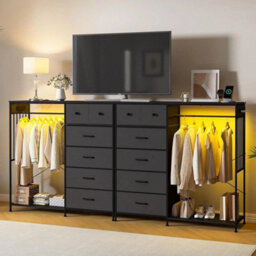 6 Drawer Dresser With Hanging Rack And Led Light For Bedroom - thumbnail 6