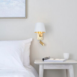 Luminosa Lighting Luminosa Harvey Indoor Wall Reading Lamp Satin Brushed Gold, Vintage White Faux Silk, E14 - thumbnail 3