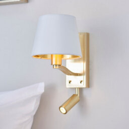 Luminosa Lighting Luminosa Harvey Indoor Wall Reading Lamp Satin Brushed Gold, Vintage White Faux Silk, E14 - thumbnail 2