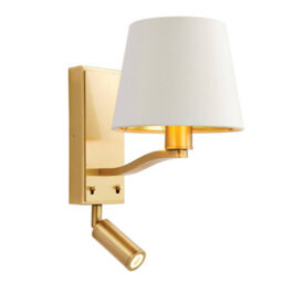 Luminosa Lighting Luminosa Harvey Indoor Wall Reading Lamp Satin Brushed Gold, Vintage White Faux Silk, E14 - thumbnail 1