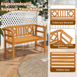 Gainoom Outdoor Bench Acacia Wood 2-Person Patio Loveseat With Backrest And Armrests - thumbnail 8