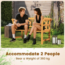 Gainoom Outdoor Bench Acacia Wood 2-Person Patio Loveseat With Backrest And Armrests - thumbnail 5