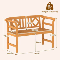 Gainoom Outdoor Bench Acacia Wood 2-Person Patio Loveseat With Backrest And Armrests - thumbnail 2