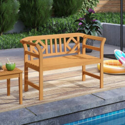 Gainoom Outdoor Bench Acacia Wood 2-Person Patio Loveseat With Backrest And Armrests - thumbnail 1