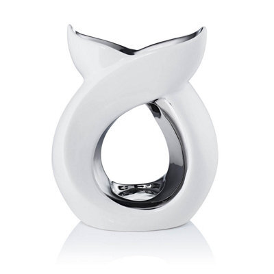 White Cross Over Ceramic Burner. Gift Boxed - (H) 17 Cm