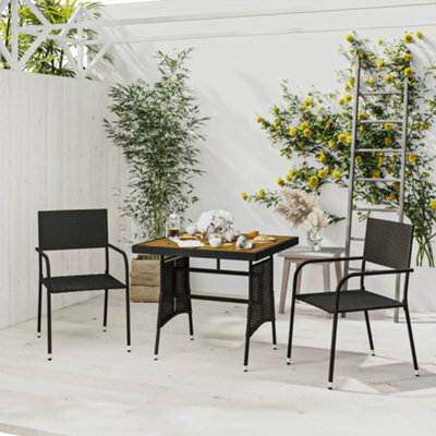 Walplus 3 Piece Outdoor Dining Set Poly Rattan Black - image 1
