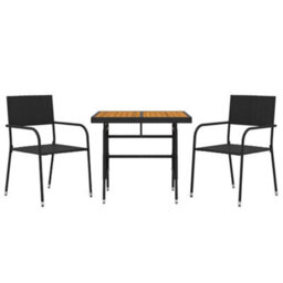 Walplus 3 Piece Outdoor Dining Set Poly Rattan Black - thumbnail 3