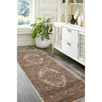 Melrose Traditional Medallion Brown Design Living Indoor Area Runner Rug 068/235Cm - image 1