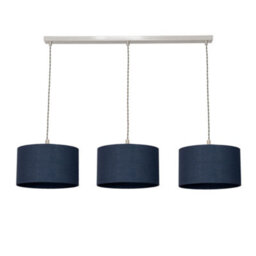 Valuelights Reni Navy Drum Shade 3 Drop Bar Chrome Diner Ceiling Pendant Light With Bulbs - thumbnail 2