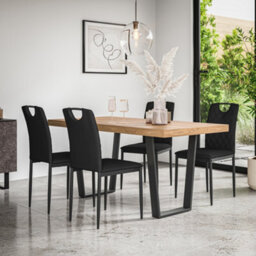 More4Homes Aria Dining Table And Chairs -  Oak Effect Table Top W Black Legs + Monza Faux Leather Dining Chair Set Of 4 (Black) - thumbnail 1