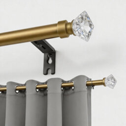 Oxford Homeware Satin Antique Brass Effect Extendable Curtain Pole With Metal Crystal Finials, (L)700mm-1200mm (Dia)28mm - thumbnail 1