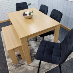 Kosy Koala Oak Effect Dining Table Set With 4 Black Velvet Chairs And Bench Dining Room Furniture - thumbnail 5