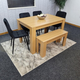 Kosy Koala Oak Effect Dining Table Set With 4 Black Velvet Chairs And Bench Dining Room Furniture - thumbnail 2