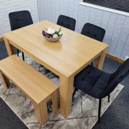 Kosy Koala Oak Effect Dining Table Set With 4 Black Velvet Chairs And Bench Dining Room Furniture - thumbnail 3