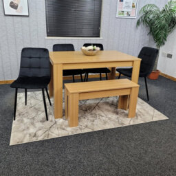 Kosy Koala Oak Effect Dining Table Set With 4 Black Velvet Chairs And Bench Dining Room Furniture - thumbnail 9