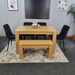 Kosy Koala Oak Effect Dining Table Set With 4 Black Velvet Chairs And Bench Dining Room Furniture - thumbnail 8