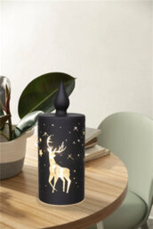 Shatchi 17Cm Christmas Decorated Vase Candle Led Black Glass Candle / Stag - thumbnail 2