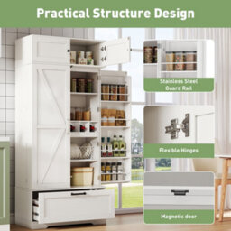 Btm 80X40X180Cm Kitchen Storage Cabinet, Adjustable Shelves, Wine Rack, For Kitchen/dining Room - thumbnail 3