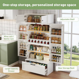 Btm 80X40X180Cm Kitchen Storage Cabinet, Adjustable Shelves, Wine Rack, For Kitchen/dining Room - thumbnail 2