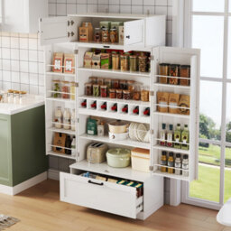 Btm 80X40X180Cm Kitchen Storage Cabinet, Adjustable Shelves, Wine Rack, For Kitchen/dining Room - thumbnail 1