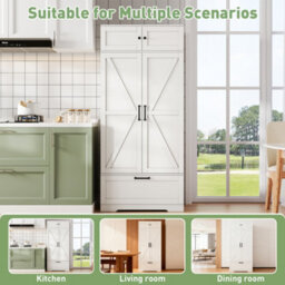 Btm 80X40X180Cm Kitchen Storage Cabinet, Adjustable Shelves, Wine Rack, For Kitchen/dining Room - thumbnail 5
