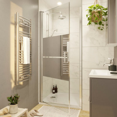 GoodHome Ledava Chrome Effect Mirror Strip Pivot Shower Door (H)195Cm (W)76Cm - image 1