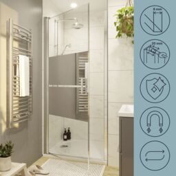 GoodHome Ledava Chrome Effect Mirror Strip Pivot Shower Door (H)195Cm (W)76Cm - thumbnail 8