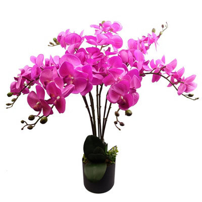 Leaf 85Cm Artificial Deluxe Bush Orchid - Dark Pink With Black Pot - image 1